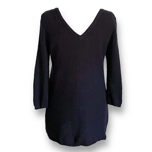 Garnet Hill Womens Black Sweater XS Merino Wool Cashmere Diagonal Ribbed Tunic - Picture 5 of 6